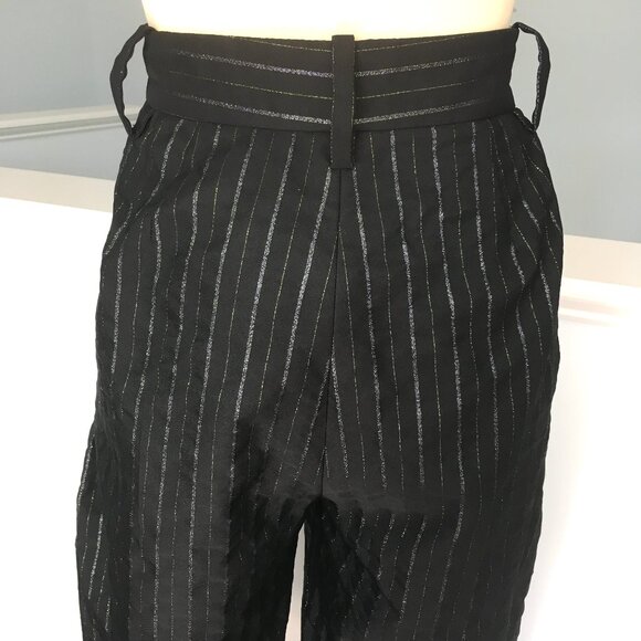 Marc Jacobs Black Wide Leg Pants 4 2 0 XS Barrel High Rise Striped Pleated - Picture 9 of 14